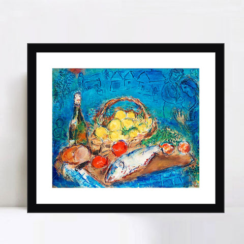 INVIN ART Framed Canvas Giclee Print Art Fruit by Marc Chagall Wall Art Living Room Home Office Decorations