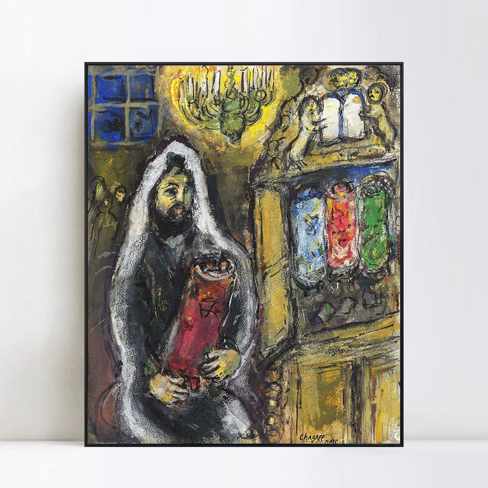 INVIN ART Framed Canvas Giclee Print Art Man in Black by Marc Chagall Wall Art Living Room Home Office Decorations