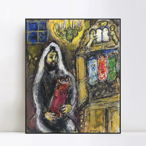 INVIN ART Framed Canvas Giclee Print Art Man in Black by Marc Chagall Wall Art Living Room Home Office Decorations