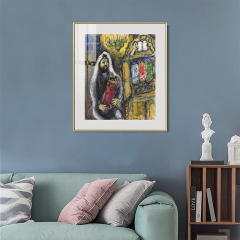 INVIN ART Mental Framed Canvas Giclee Print Art Man in black by Marc Chagall Wall Art Living Room Home Office Decorations