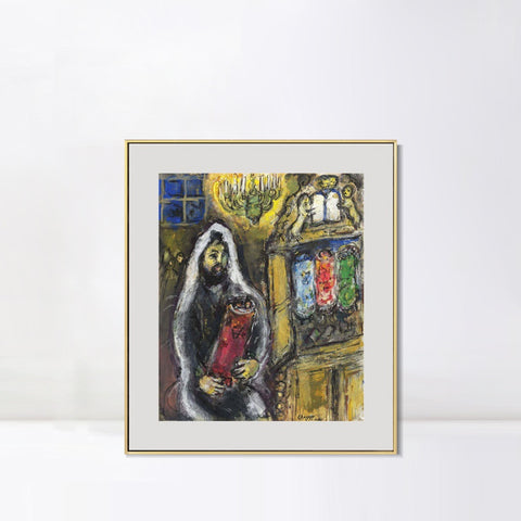 INVIN ART Mental Framed Canvas Giclee Print Art Man in black by Marc Chagall Wall Art Living Room Home Office Decorations