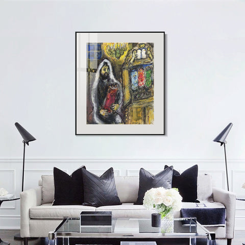 INVIN ART Mental Framed Canvas Giclee Print Art Man in black by Marc Chagall Wall Art Living Room Home Office Decorations