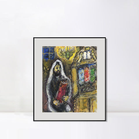 INVIN ART Mental Framed Canvas Giclee Print Art Man in black by Marc Chagall Wall Art Living Room Home Office Decorations