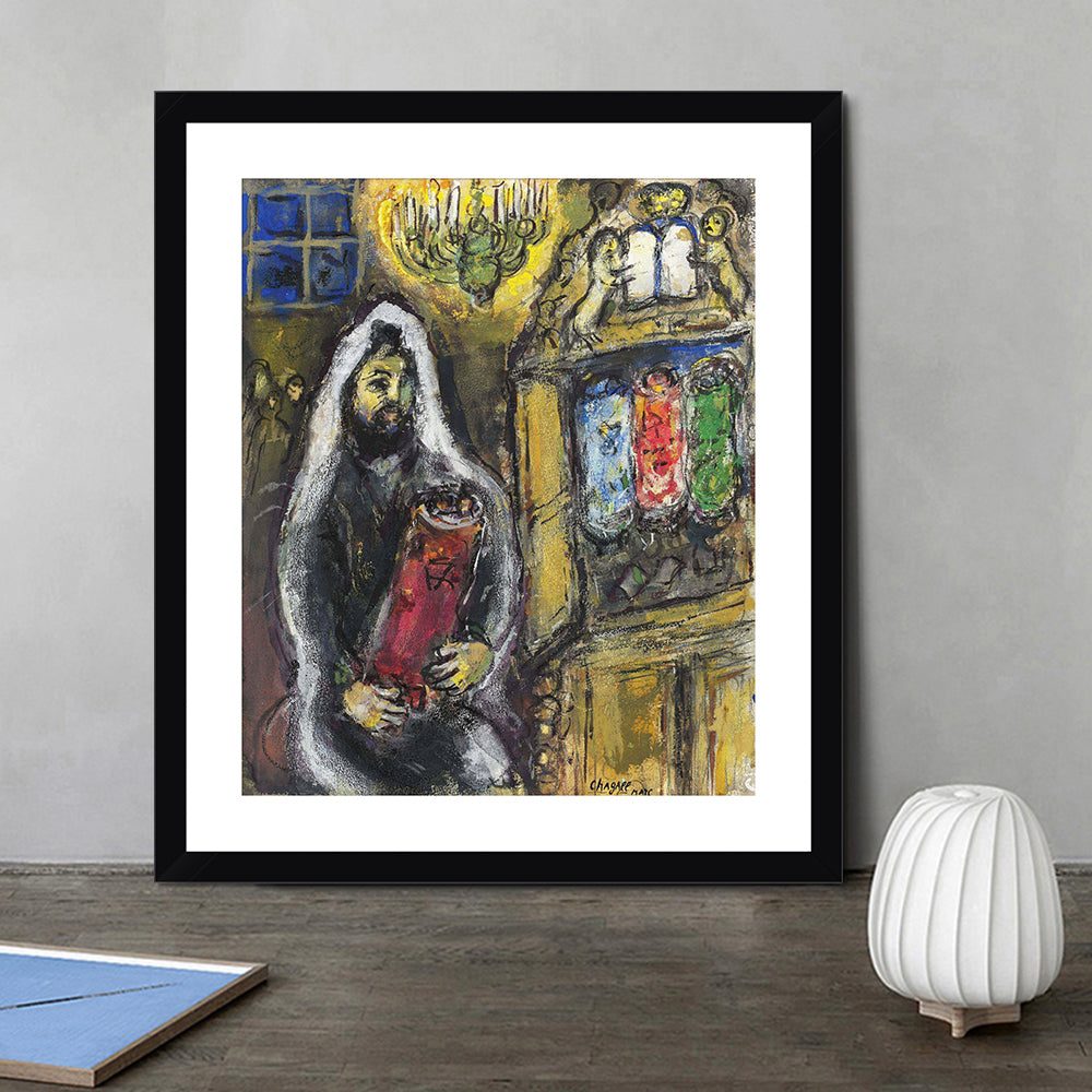 INVIN ART Framed Canvas Giclee Print Art Man in Black by Marc Chagall Wall Art Living Room Home Office Decorations