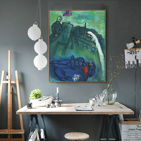 INVIN ART Framed Canvas Giclee Print Art Presence by Marc Chagall Wall Art Living Room Home Office Decorations