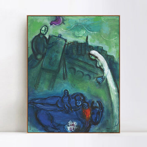 INVIN ART Framed Canvas Giclee Print Art Presence by Marc Chagall Wall Art Living Room Home Office Decorations