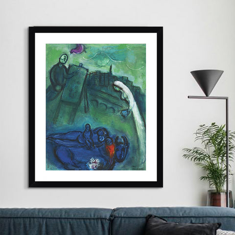 INVIN ART Framed Canvas Giclee Print Art Presence by Marc Chagall Wall Art Living Room Home Office Decorations