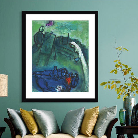 INVIN ART Framed Canvas Giclee Print Art Presence by Marc Chagall Wall Art Living Room Home Office Decorations
