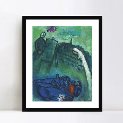 INVIN ART Framed Canvas Giclee Print Art Presence by Marc Chagall Wall Art Living Room Home Office Decorations