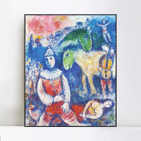 INVIN ART Framed Canvas Giclee Print Art Rider and Horses by Marc Chagall Wall Art Living Room Home Office Decorations