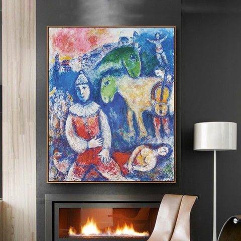 INVIN ART Framed Canvas Giclee Print Art Rider and Horses by Marc Chagall Wall Art Living Room Home Office Decorations