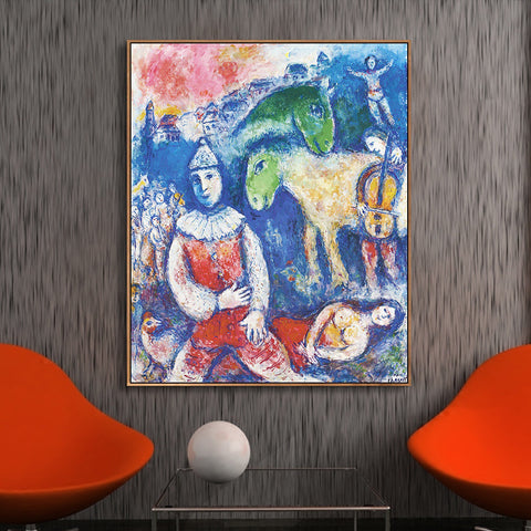INVIN ART Framed Canvas Giclee Print Art Rider and Horses by Marc Chagall Wall Art Living Room Home Office Decorations