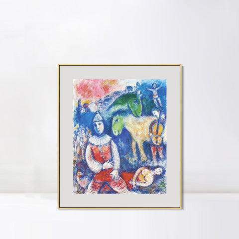 INVIN ART Mental Framed Canvas Giclee Print Art Rider and  horses by Marc Chagall Wall Art Living Room Home Office Decorations