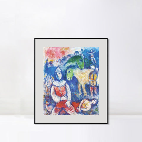 INVIN ART Mental Framed Canvas Giclee Print Art Rider and  horses by Marc Chagall Wall Art Living Room Home Office Decorations