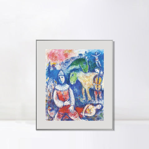 INVIN ART Mental Framed Canvas Giclee Print Art Rider and  horses by Marc Chagall Wall Art Living Room Home Office Decorations