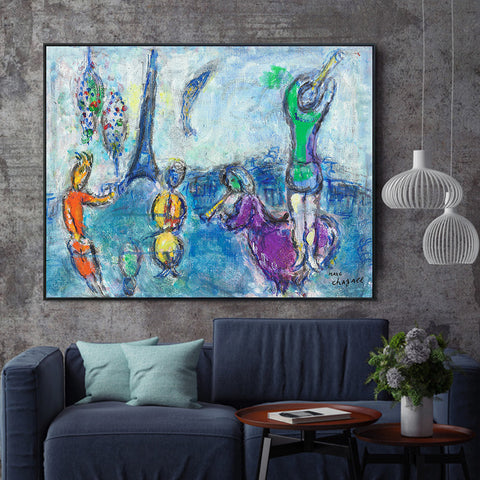 INVIN ART Framed Canvas Giclee Print Art Tower and Human by Marc Chagall Wall Art Living Room Home Office Decorations