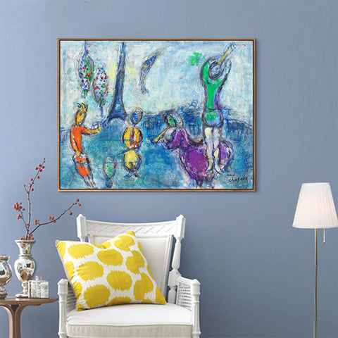 INVIN ART Framed Canvas Giclee Print Art Tower and Human by Marc Chagall Wall Art Living Room Home Office Decorations