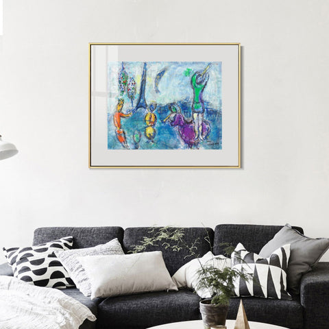INVIN ART Mental Framed Canvas Giclee Print Art Tower and human by Marc Chagall Wall Art Living Room Home Office Decorations