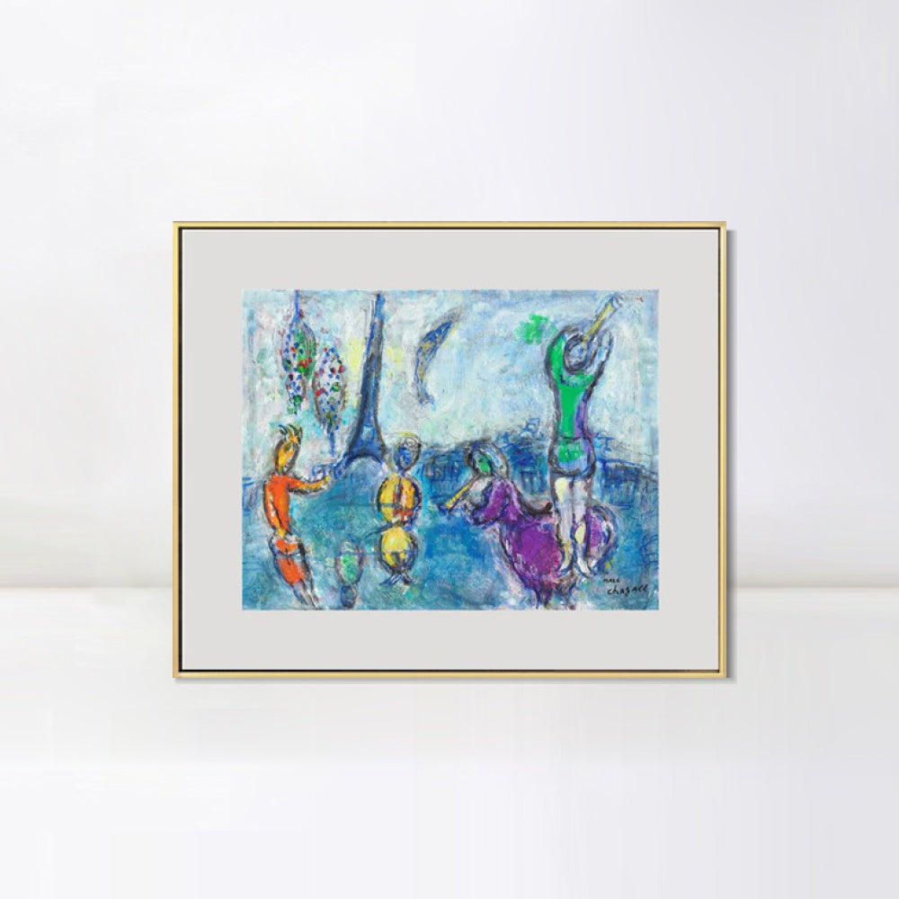 INVIN ART Mental Framed Canvas Giclee Print Art Tower and human by Marc Chagall Wall Art Living Room Home Office Decorations