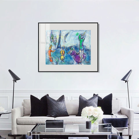 INVIN ART Mental Framed Canvas Giclee Print Art Tower and human by Marc Chagall Wall Art Living Room Home Office Decorations