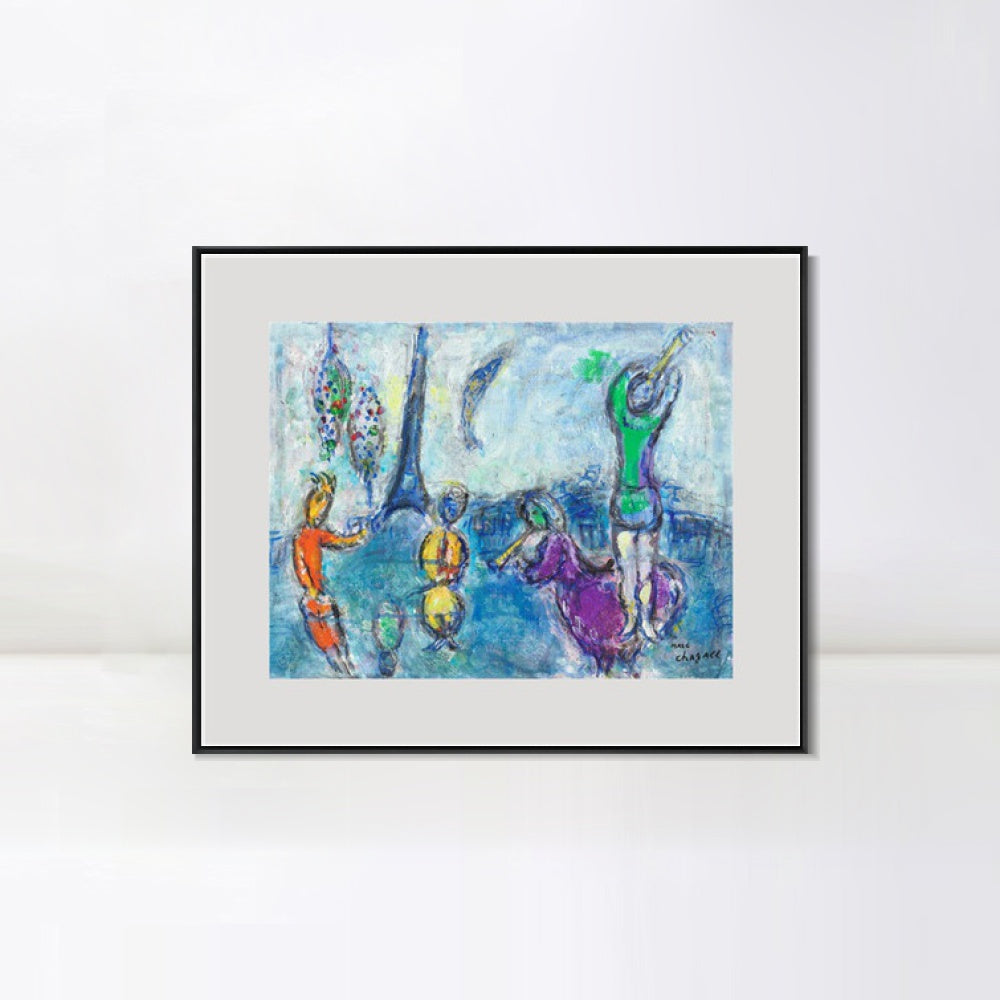 INVIN ART Mental Framed Canvas Giclee Print Art Tower and human by Marc Chagall Wall Art Living Room Home Office Decorations