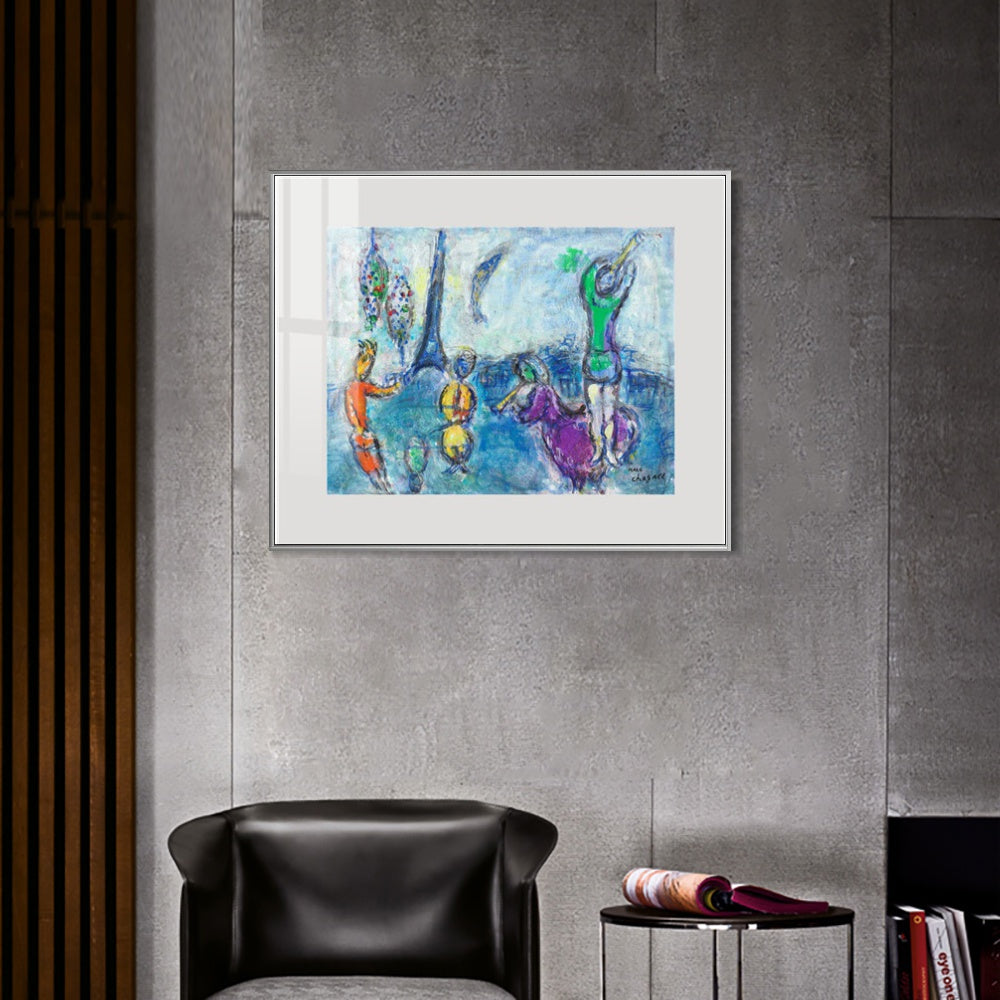 INVIN ART Mental Framed Canvas Giclee Print Art Tower and human by Marc Chagall Wall Art Living Room Home Office Decorations
