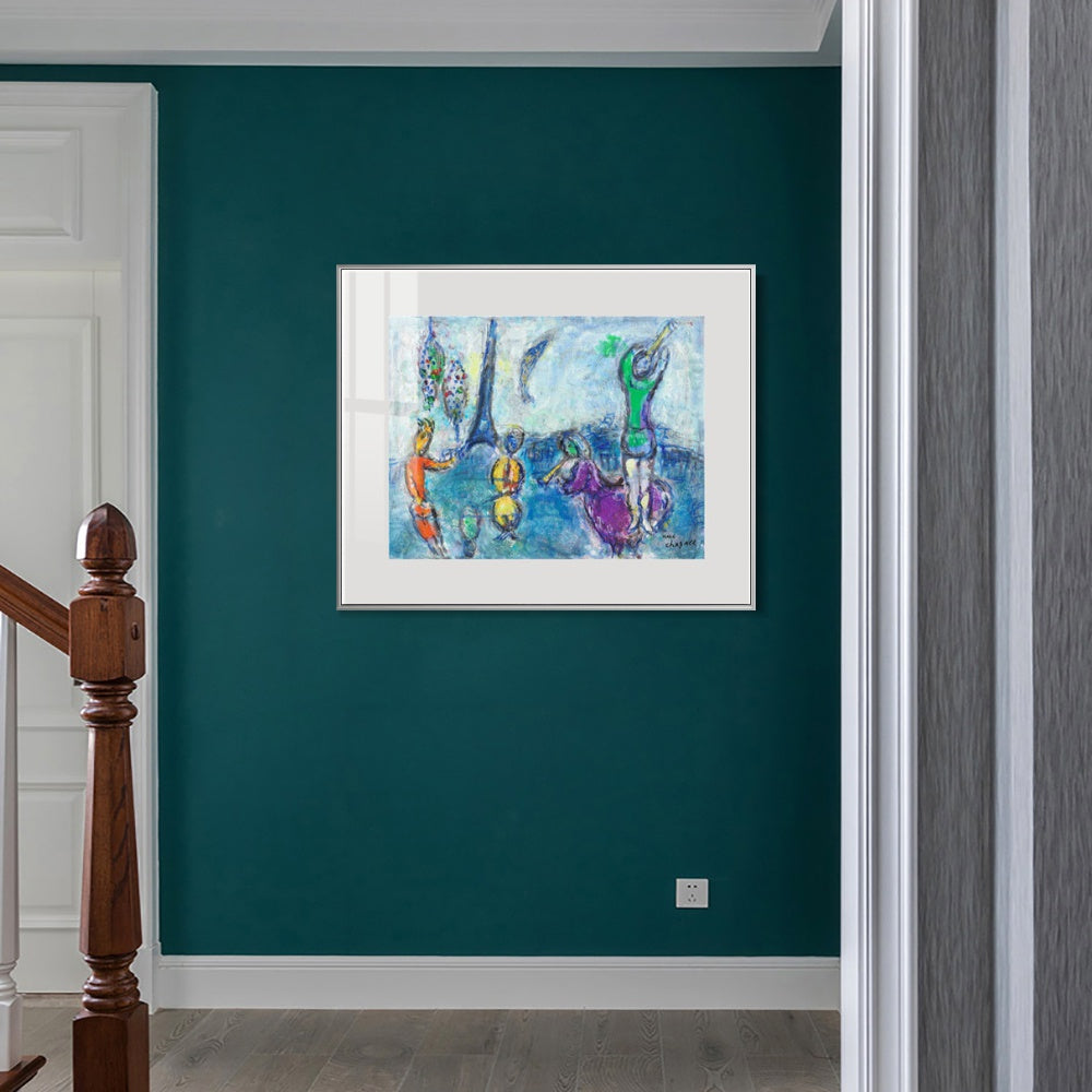 INVIN ART Mental Framed Canvas Giclee Print Art Tower and human by Marc Chagall Wall Art Living Room Home Office Decorations
