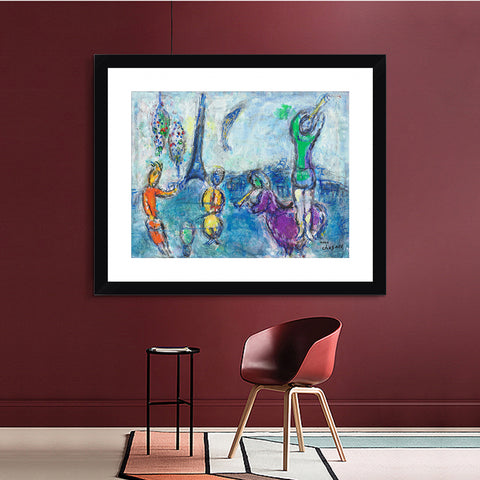 INVIN ART Framed Canvas Giclee Print Art Tower and Human by Marc Chagall Wall Art Living Room Home Office Decorations