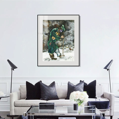 INVIN ART Mental Framed Canvas Giclee Print Art Vagrant by Marc Chagall Wall Art Living Room Home Office Decorations