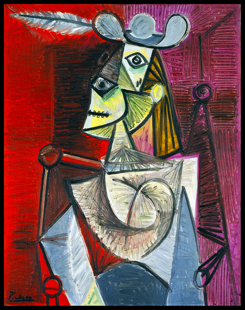 Invin Art Framed Stretch Canvas Woman In An Armchair by Pablo Picasso Wall Art Home Decor