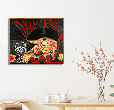 Invin Art Framed Stretch Canvas Still Life Under the Lamp by Pablo Picasso Wall Art Home Decor