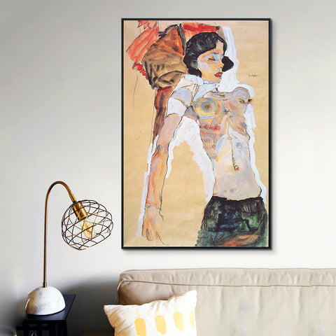 INVIN ART Framed Canvas Giclee Print Art Nude Woman by Egon Schiele Wall Art Living Room Home Office Decorations
