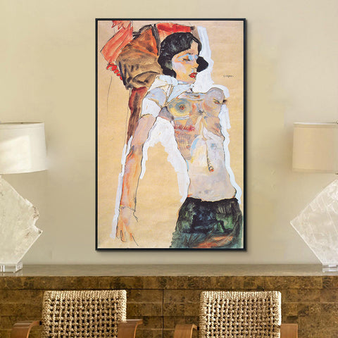 INVIN ART Framed Canvas Giclee Print Art Nude Woman by Egon Schiele Wall Art Living Room Home Office Decorations