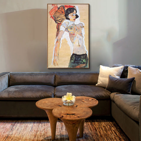 INVIN ART Framed Canvas Giclee Print Art Nude Woman by Egon Schiele Wall Art Living Room Home Office Decorations