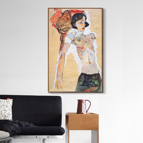 INVIN ART Framed Canvas Giclee Print Art Nude Woman by Egon Schiele Wall Art Living Room Home Office Decorations
