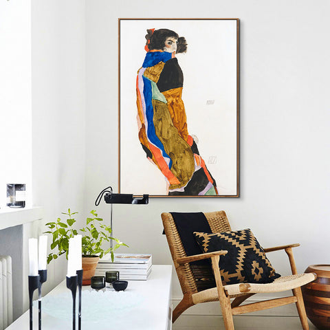 INVIN ART Framed Canvas Giclee Print Art The Dancer Moa by Egon Schiele Wall Art Living Room Home Office Decorations