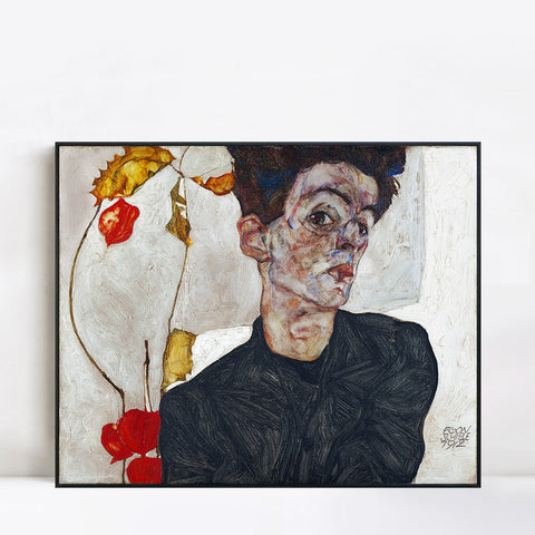 INVIN ART Framed Canvas Giclee Print Art Self Portrait by Egon Schiele Wall Art Living Room Home Office Decorations