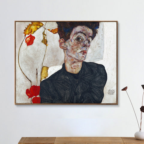 INVIN ART Framed Canvas Giclee Print Art Self Portrait by Egon Schiele Wall Art Living Room Home Office Decorations