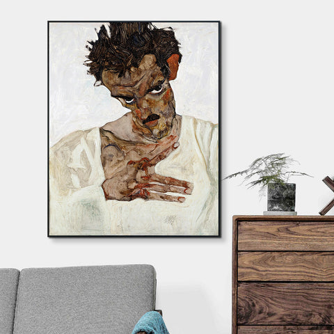 INVIN ART Framed Canvas Giclee Print Art Self Portrait 2 by Egon Schiele Wall Art Living Room Home Office Decorations