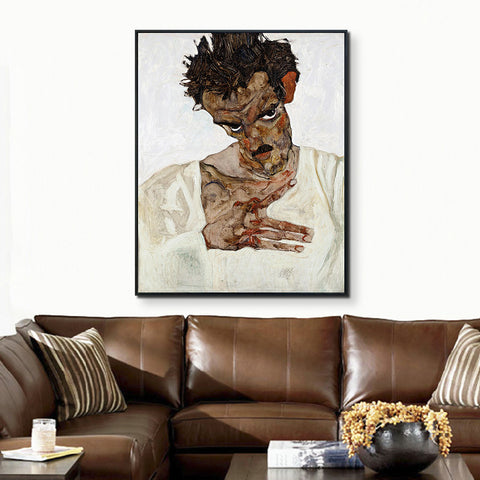 INVIN ART Framed Canvas Giclee Print Art Self Portrait 2 by Egon Schiele Wall Art Living Room Home Office Decorations