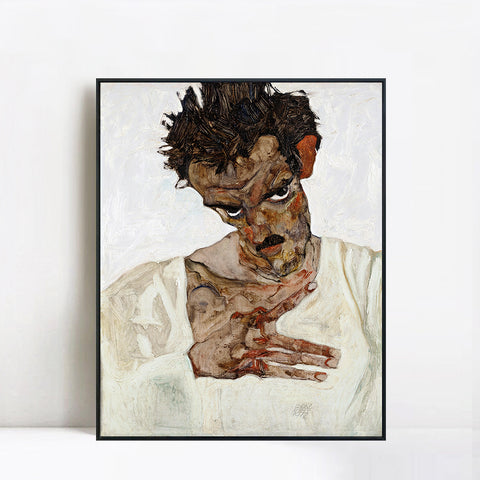 INVIN ART Framed Canvas Giclee Print Art Self Portrait 2 by Egon Schiele Wall Art Living Room Home Office Decorations