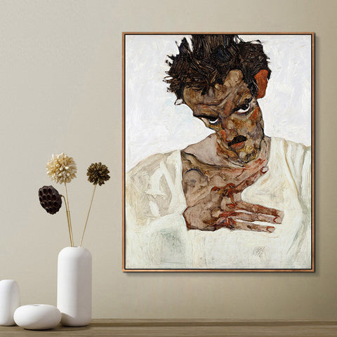 INVIN ART Framed Canvas Giclee Print Art Self Portrait 2 by Egon Schiele Wall Art Living Room Home Office Decorations