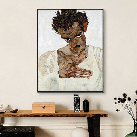 INVIN ART Framed Canvas Giclee Print Art Self Portrait 2 by Egon Schiele Wall Art Living Room Home Office Decorations