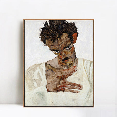 INVIN ART Framed Canvas Giclee Print Art Self Portrait 2 by Egon Schiele Wall Art Living Room Home Office Decorations
