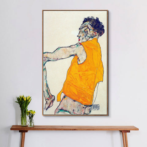 INVIN ART Framed Canvas Giclee Print Art Self-Portrait in Yellow Vest by Egon Schiele Wall Art Living Room Home Office Decorations