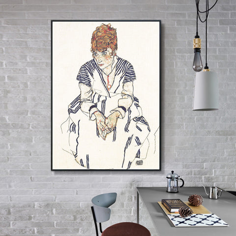 INVIN ART Framed Canvas Giclee Print Art Portrait of The Artist's Sister-in-Law Adele Harms by Egon Schiele Wall Art Living Room Home Office Decorations