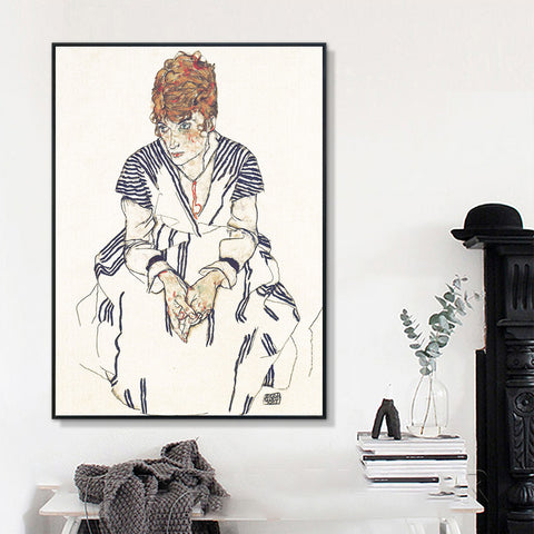 INVIN ART Framed Canvas Giclee Print Art Portrait of The Artist's Sister-in-Law Adele Harms by Egon Schiele Wall Art Living Room Home Office Decorations