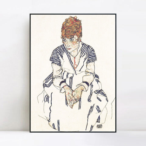 INVIN ART Framed Canvas Giclee Print Art Portrait of The Artist's Sister-in-Law Adele Harms by Egon Schiele Wall Art Living Room Home Office Decorations