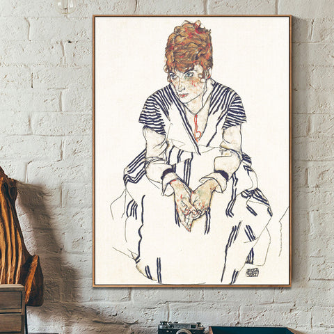 INVIN ART Framed Canvas Giclee Print Art Portrait of The Artist's Sister-in-Law Adele Harms by Egon Schiele Wall Art Living Room Home Office Decorations