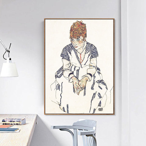 INVIN ART Framed Canvas Giclee Print Art Portrait of The Artist's Sister-in-Law Adele Harms by Egon Schiele Wall Art Living Room Home Office Decorations